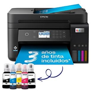 Impresora multifunción - Epson EcoTank ET-3850, Con depósito recargable, Hasta 3 años de tinta incluida, Conexión Wi-Fi, Negro
