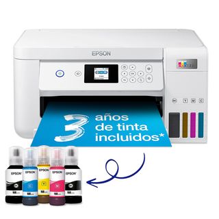 Impresora multifunción - Epson EcoTank ET-2856, Con depósito recargable, Hasta 3 años de tinta incluida, Conexión Wi-Fi, Blanco