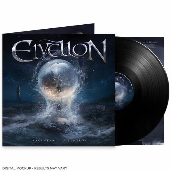 Schwarze Schallplatte mit Albumcover: Eivellon, Ascending in Synergy.