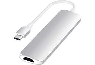 SATECHI Slim USB-C Alumínium multiport adapter V2, 4K HDMI, PD USB-C, 2xUSB-A, microSD, ezüst (ST-SCMA2S)