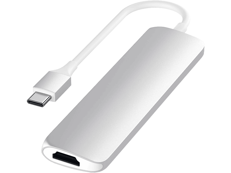 SATECHI Slim USB-C Alumínium multiport adapter V2, 4K HDMI, PD USB-C, 2xUSB-A, microSD, ezüst (ST-SCMA2S)