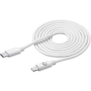 Cable USB - CellularLine USBDATAC2LMFI2MW, 2 m, Lightning, USB C, Macho, Carga rápida, Blanco