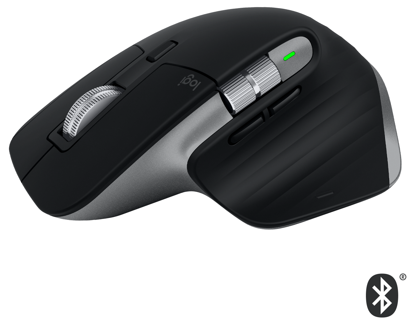 Fekete Logitech MX Master 3S egér ezüst részletekkel. Görgővel rendelkezik.
