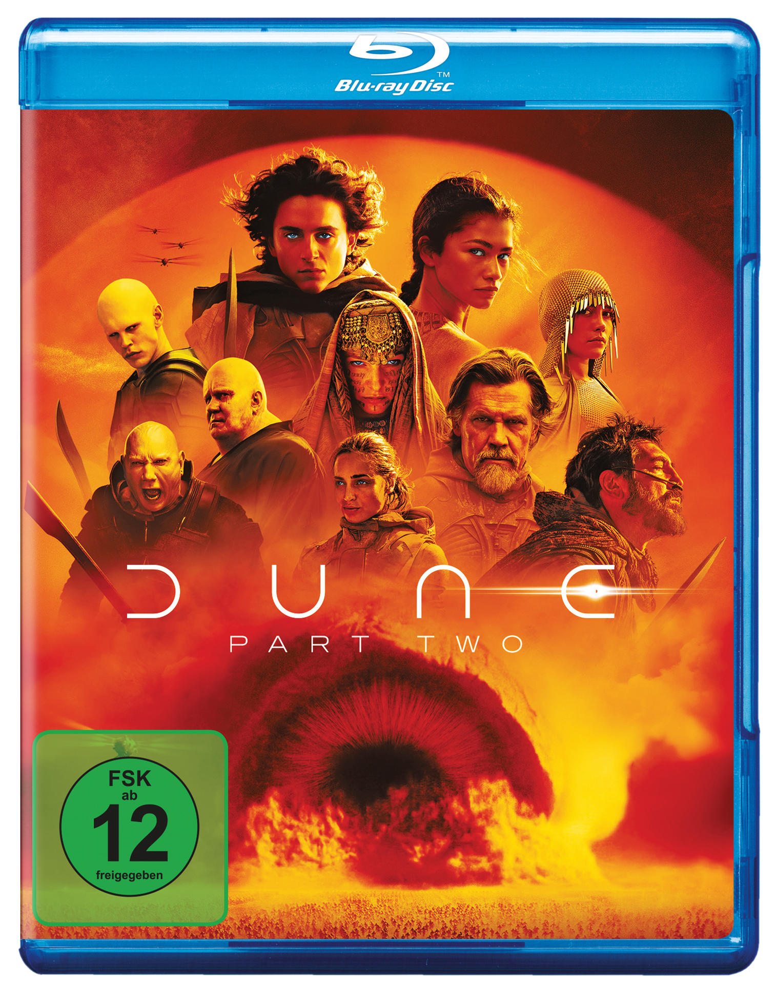 Blu-ray-Disc-Hülle mit Filmplakat mit mehreren Personen und dem Titel Dune.