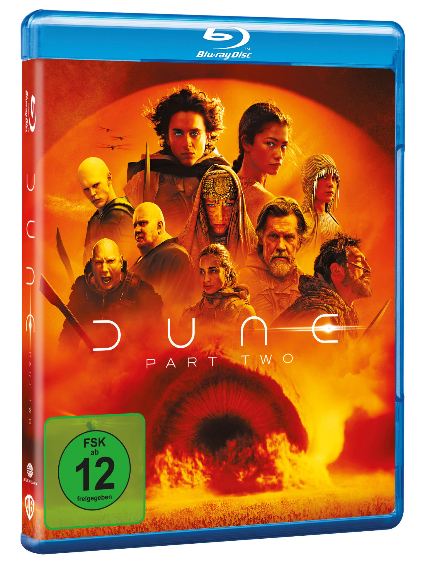 Dune: Part Two Blu-ray Disc-Hülle, mit einer Gruppe von Charakteren darauf.