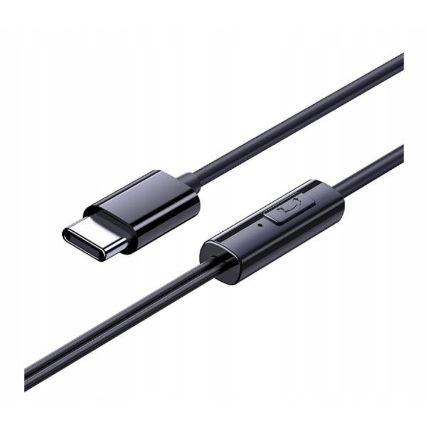Siyah USB-C kablosu, kontrol modülü ile beyaz arka plan üzerinde izole edilmiş.