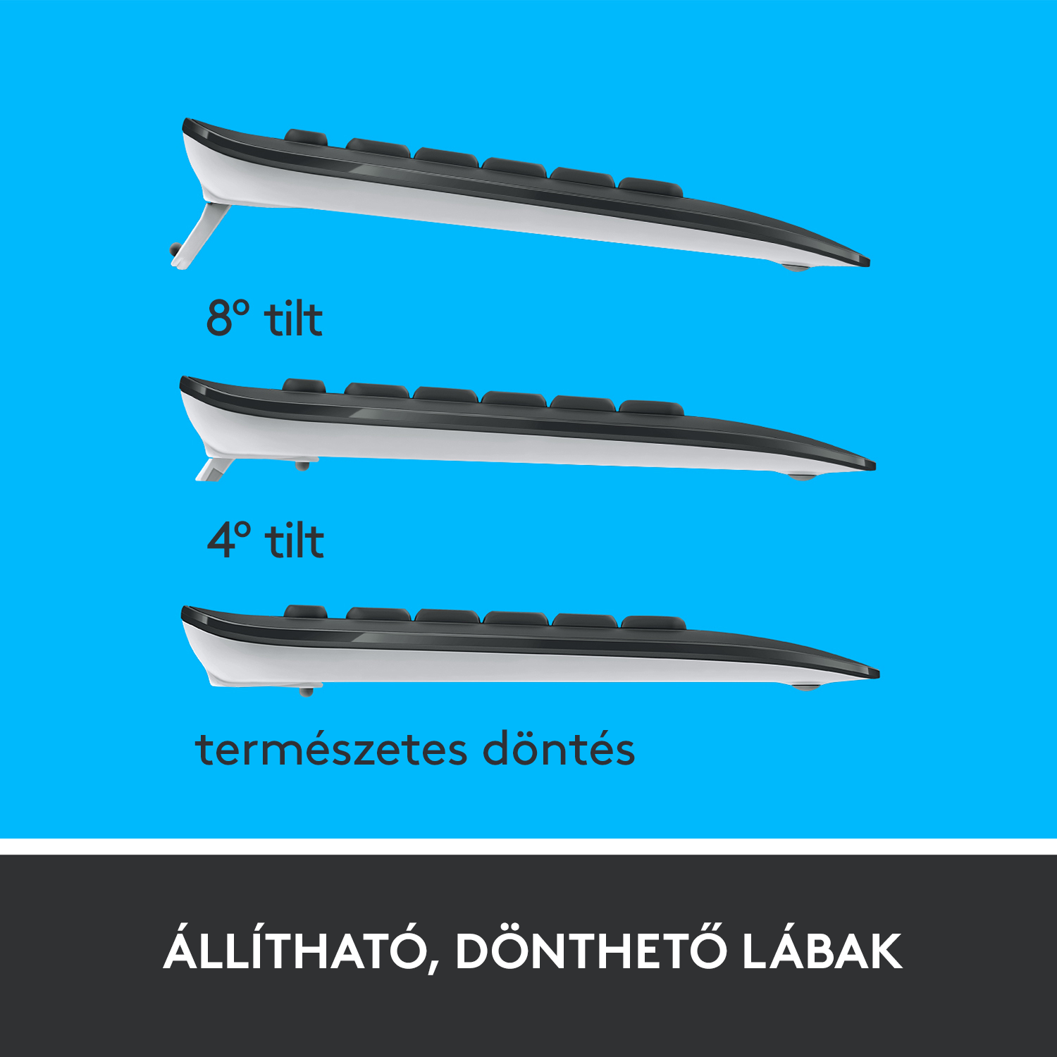 Billentyűzet döntött lábbal.