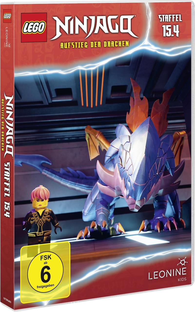 LEGO Ninjago Filmbox mit Figuren und Drachenillustration.