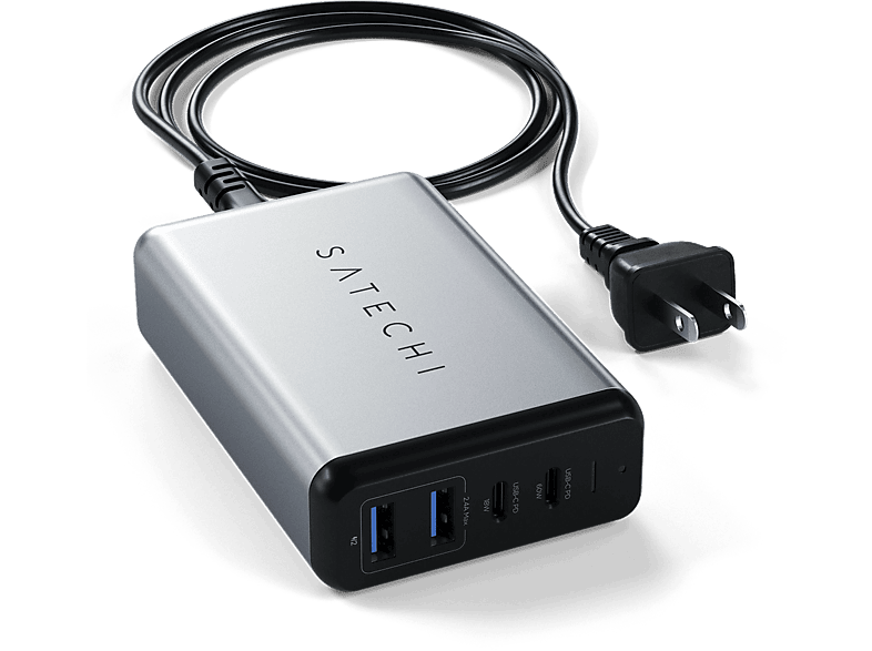 SATECHI Dual hálózati töltő adapter, 2x USB-C, USB-A, max. 75W összteljesítmény, szürke (ST-MC2TCAM)