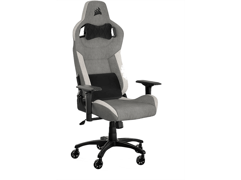 Corsair T3 RUSH Fabric (2023), 4D(ajustable en altura, anchura y profundidad, también se puede girar), Hasta 120kg, Gris carbón/Blanco