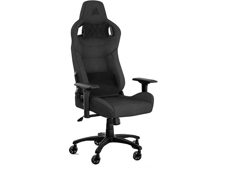 Corsair T3 RUSH Fabric (2023), 4D (ajustable en altura, anchura y profundidad, también se puede girar), Hasta 120 kg, Charcoal