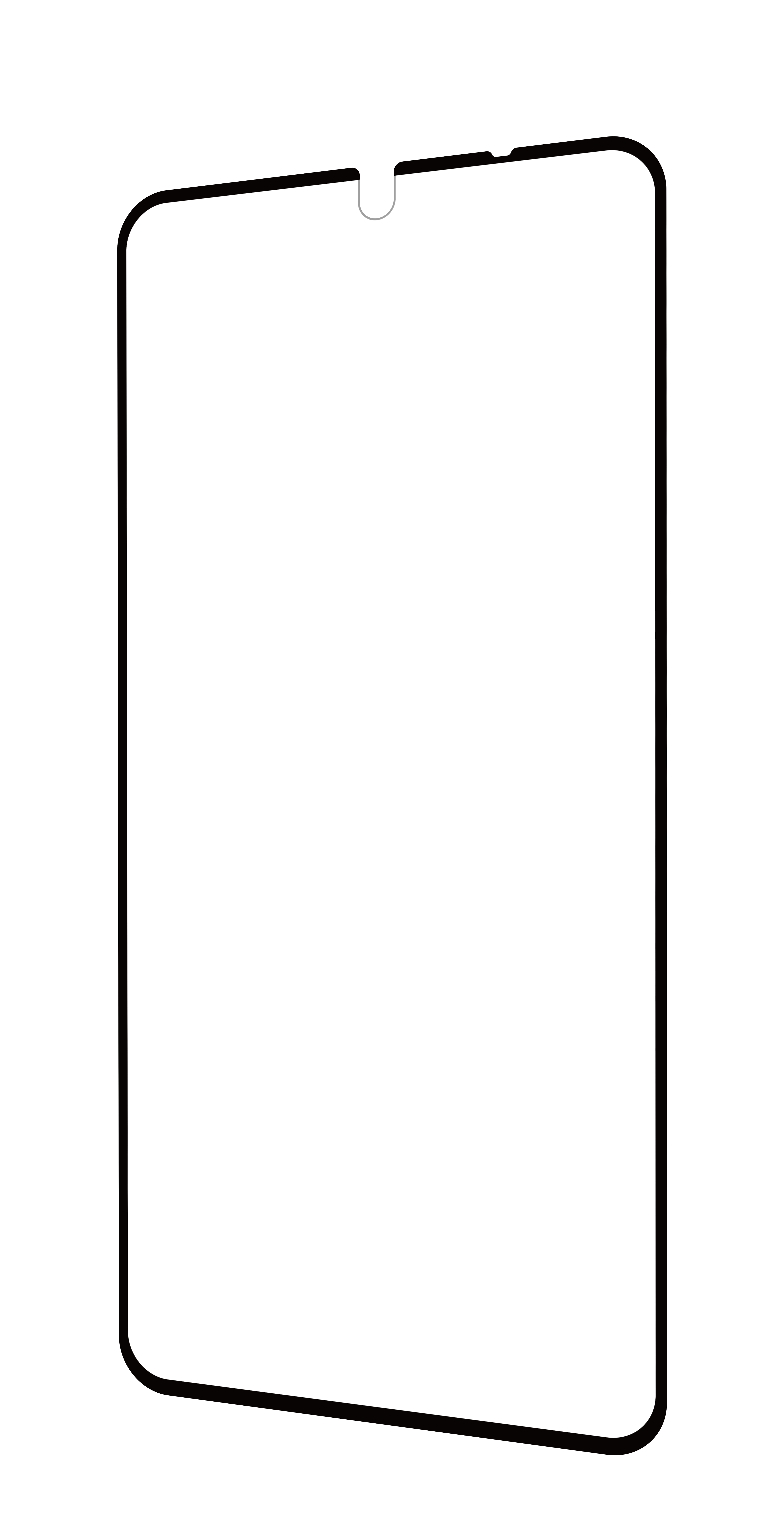 Ein Displayschutz für ein Telefon. Es ist ein rechteckiger Rahmen mit einem Ausschnitt oben.