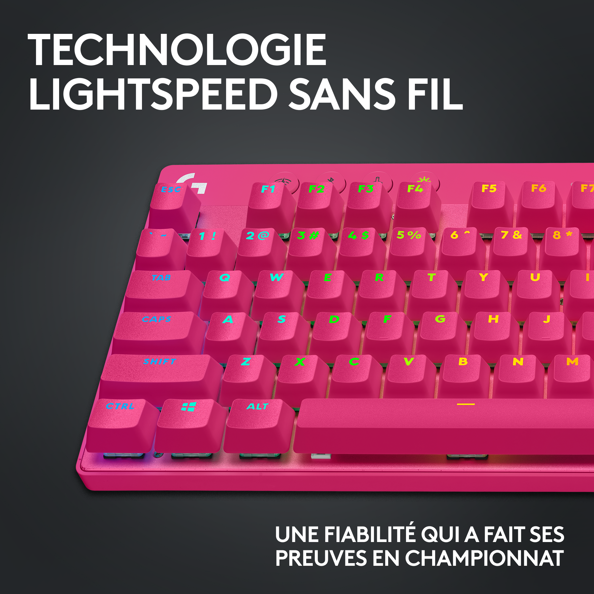 LOGITECH Clavier gaming sans fil G PRO X TKL Lightspeed RGB AZERTY Rose (920-012156)