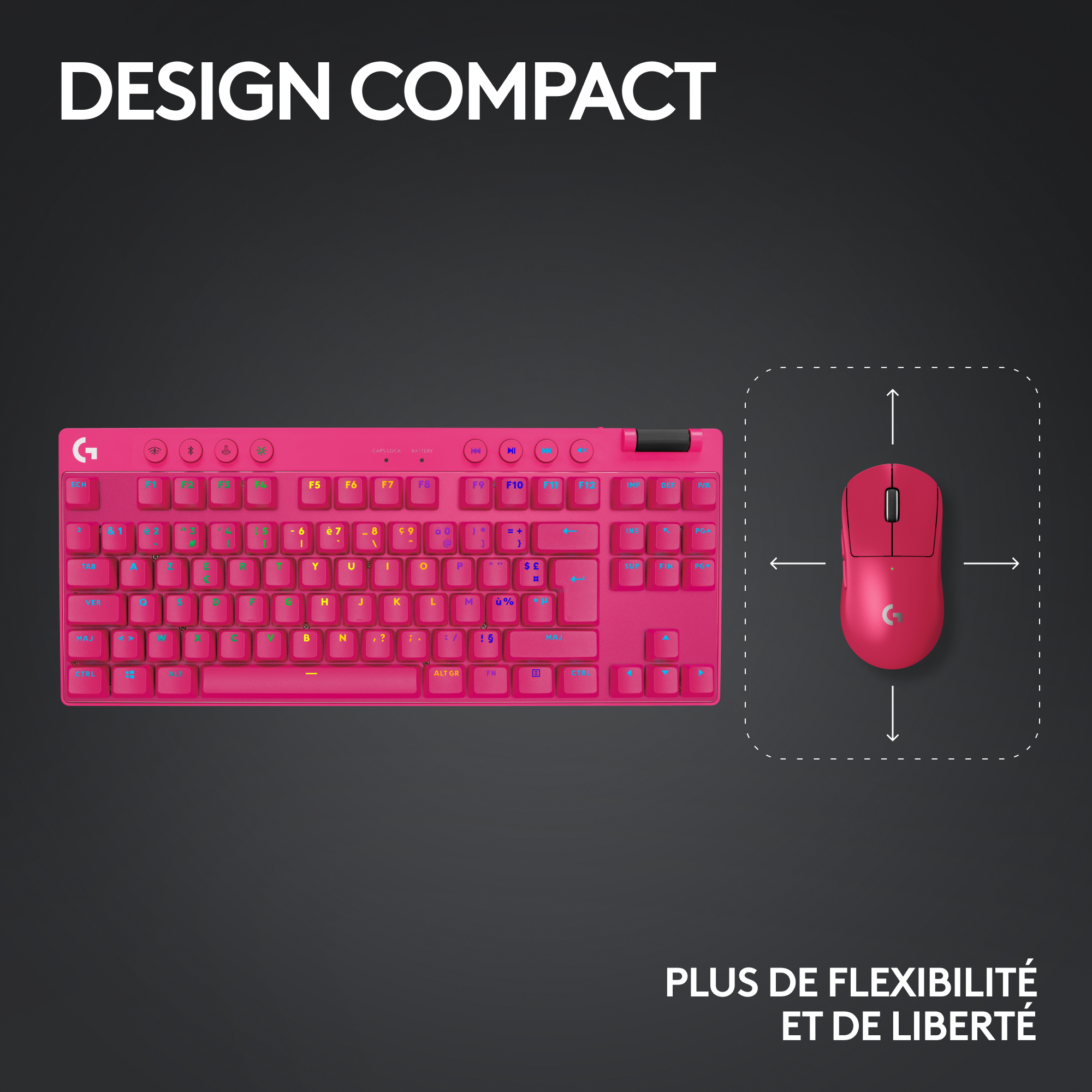 LOGITECH Clavier gaming sans fil G PRO X TKL Lightspeed RGB AZERTY Rose (920-012156)
