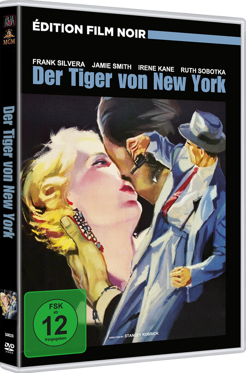Ein Mann in einem Anzug mit Hut hält eine Pistole in der Nähe eines blonden Frauenkopfes.