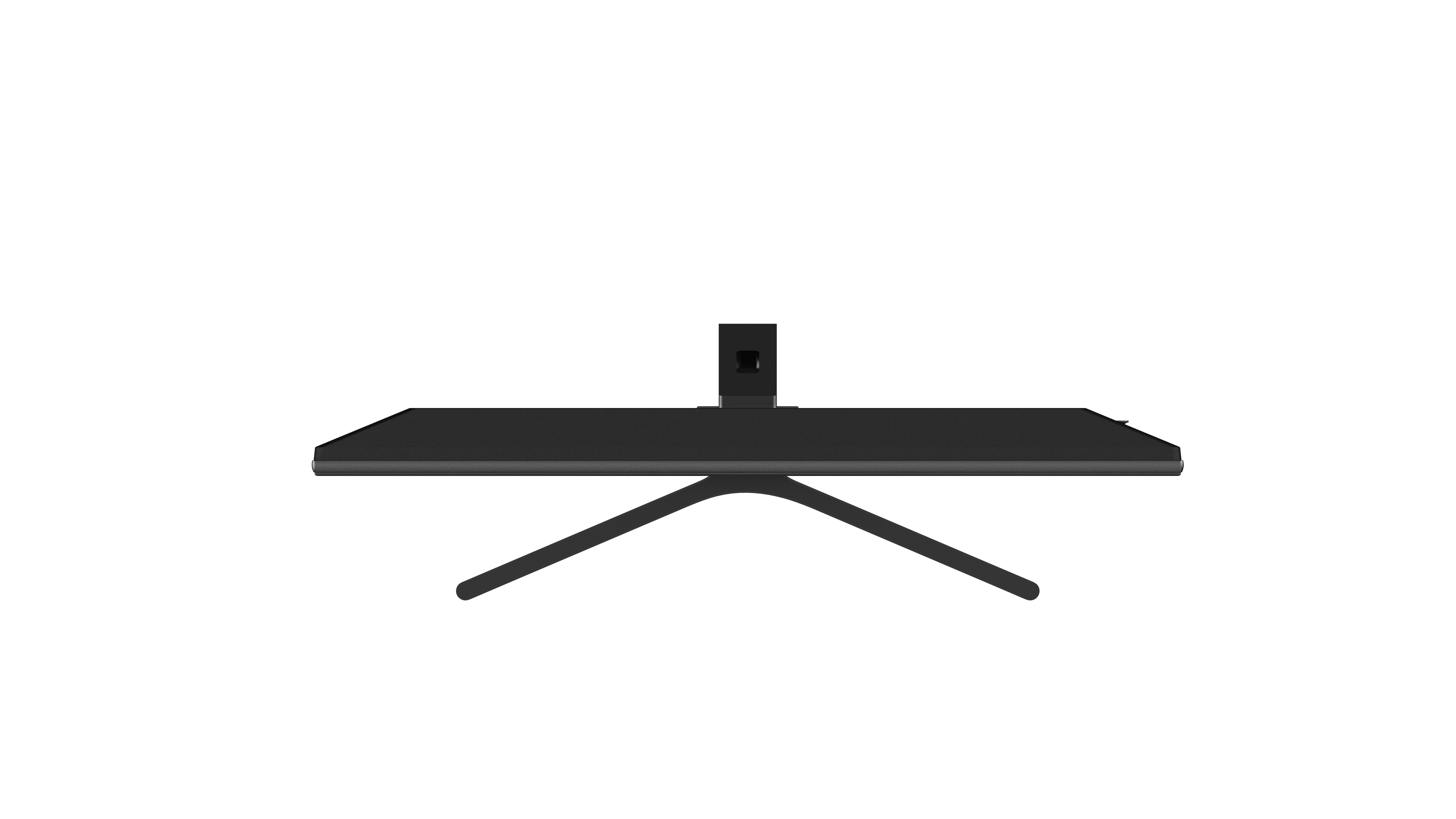 Eine Draufsicht auf einen schwarzen Monitor mit Ständer.