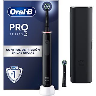 Cepillo eléctrico - Oral-B Pro Series 3, Estuche de viaje, Sensor de presión, 2 Cabezales, Negro