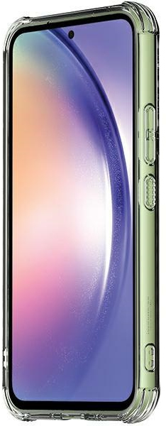 Smartfon w przezroczystym etui, pokazujący ekran. Telefon jest lekko pochylony.