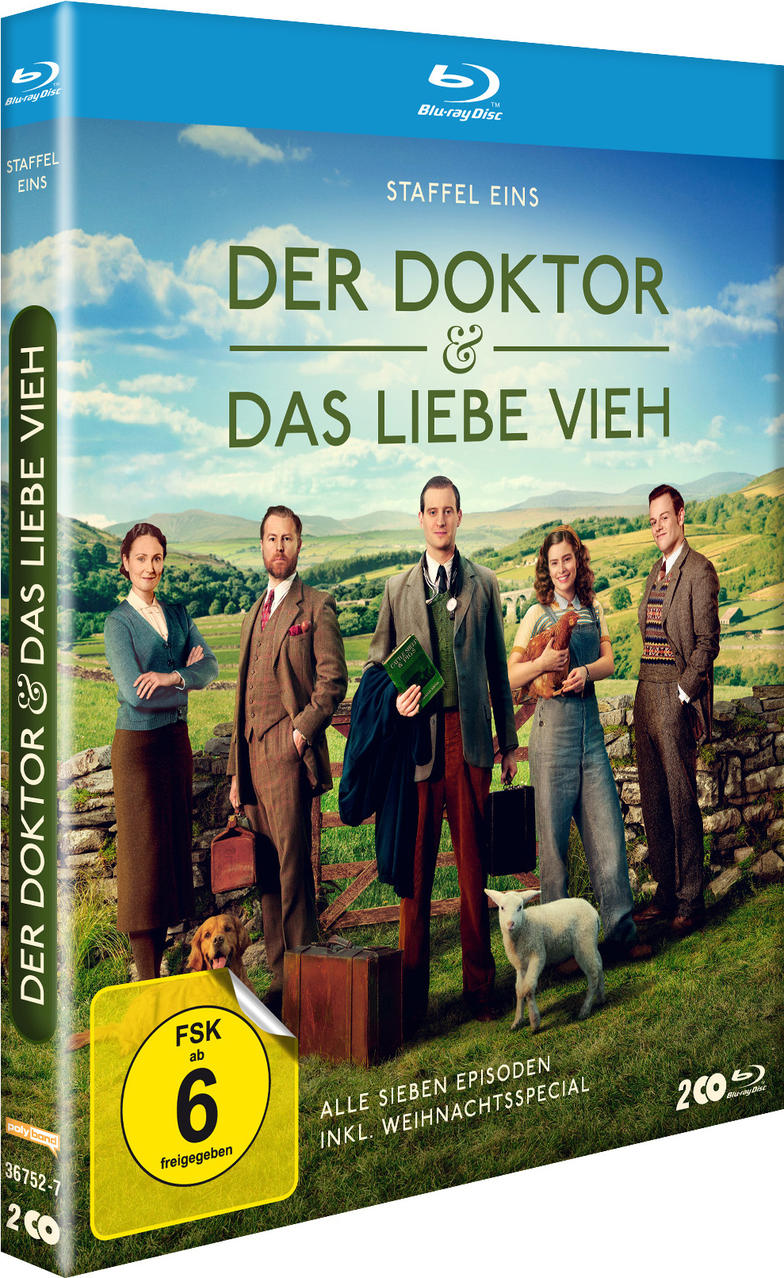 DVD-Hülle mit Schauspielern auf einem Feld. Ein Mann mit Hund und Lamm. Der Titel ist auf Deutsch.