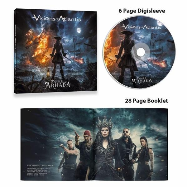 Visions of Atlantis Album-Set: CD, Booklet und Digisleeve mit Fantasy-Szene.