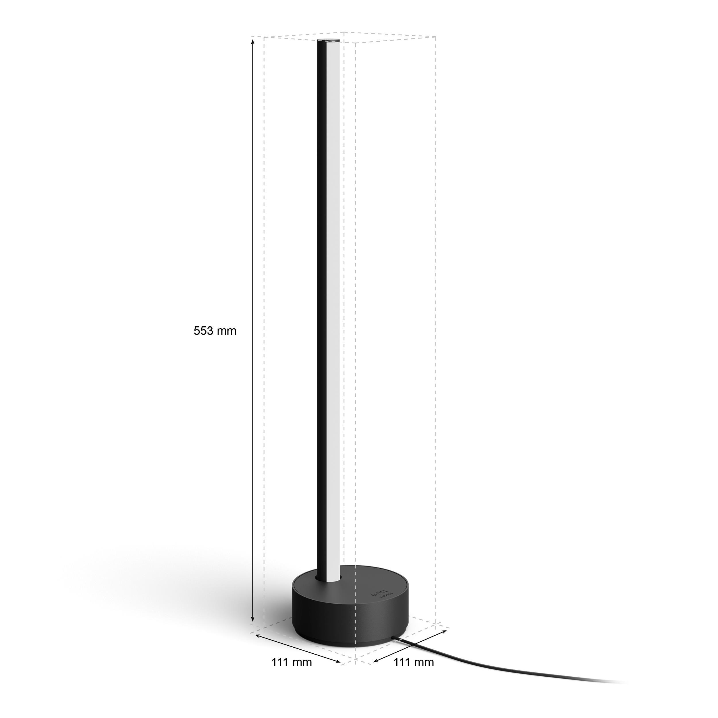 Schwarzer, vertikaler Lichtbalken mit Maßangaben, auf weißem Hintergrund, schlichtes Design.
