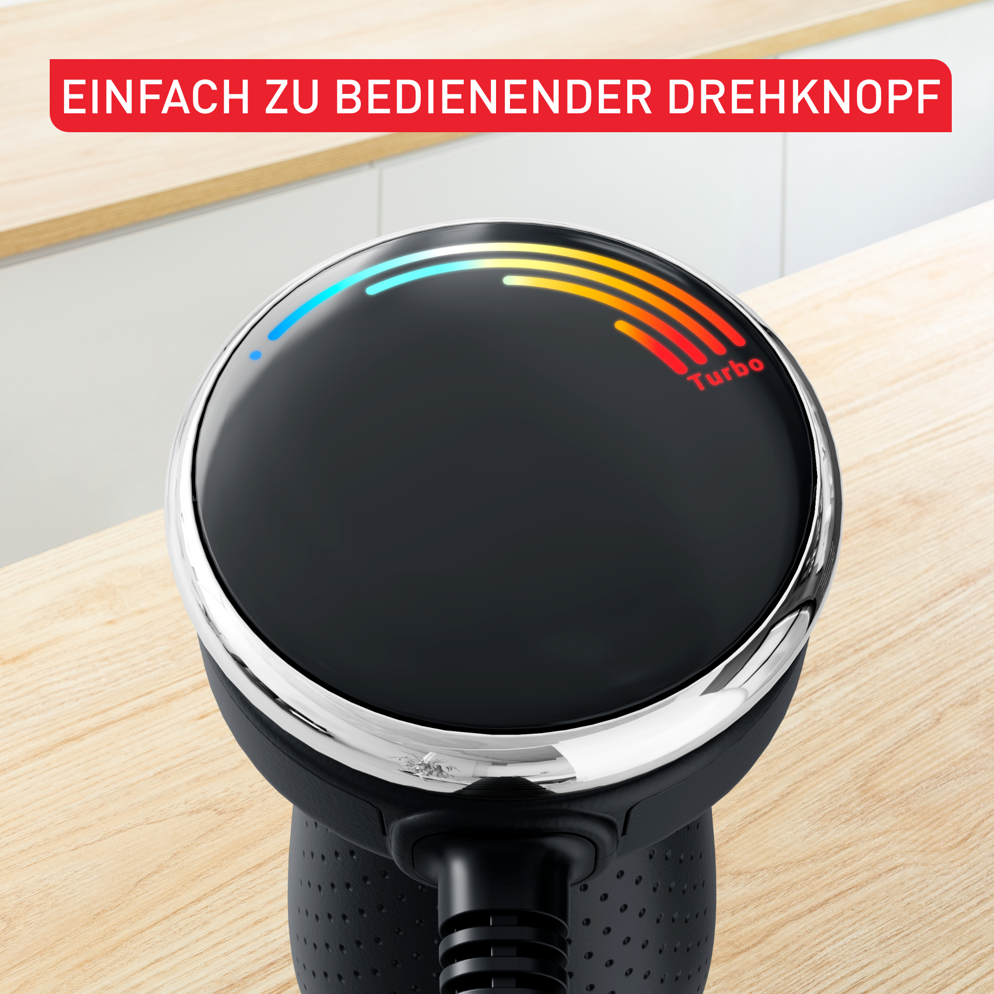 Nahaufnahme eines schwarzen Geräts mit einem kreisförmigen, beleuchteten Zifferblatt und silberner Blende.