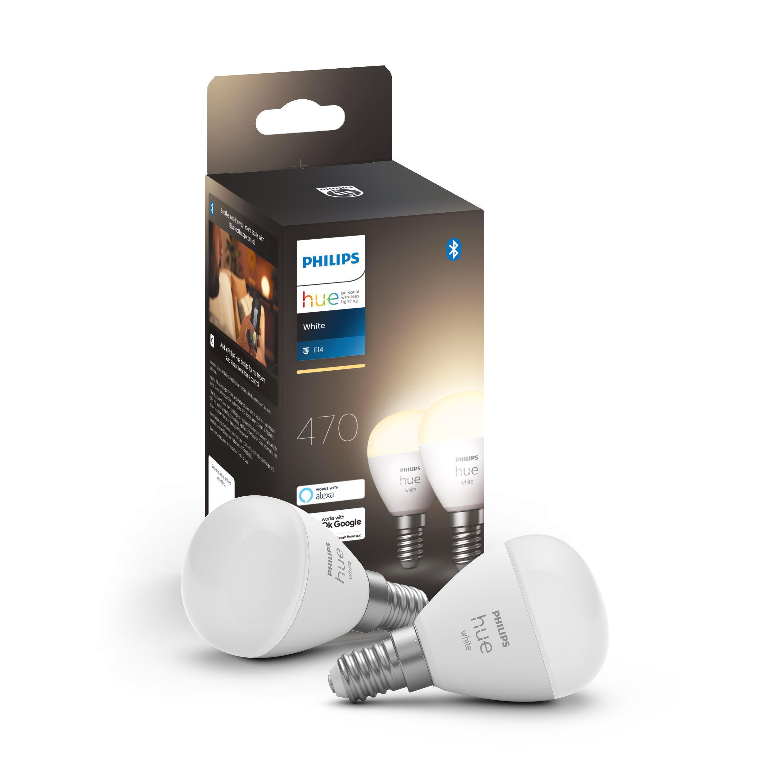 Philips Hue Glühbirnen und Karton. Weiße Birnen, Karton im Hintergrund.