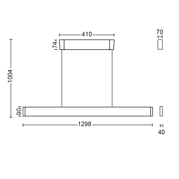 Diagramm einer Lampe mit Abmessungen und Maßen.