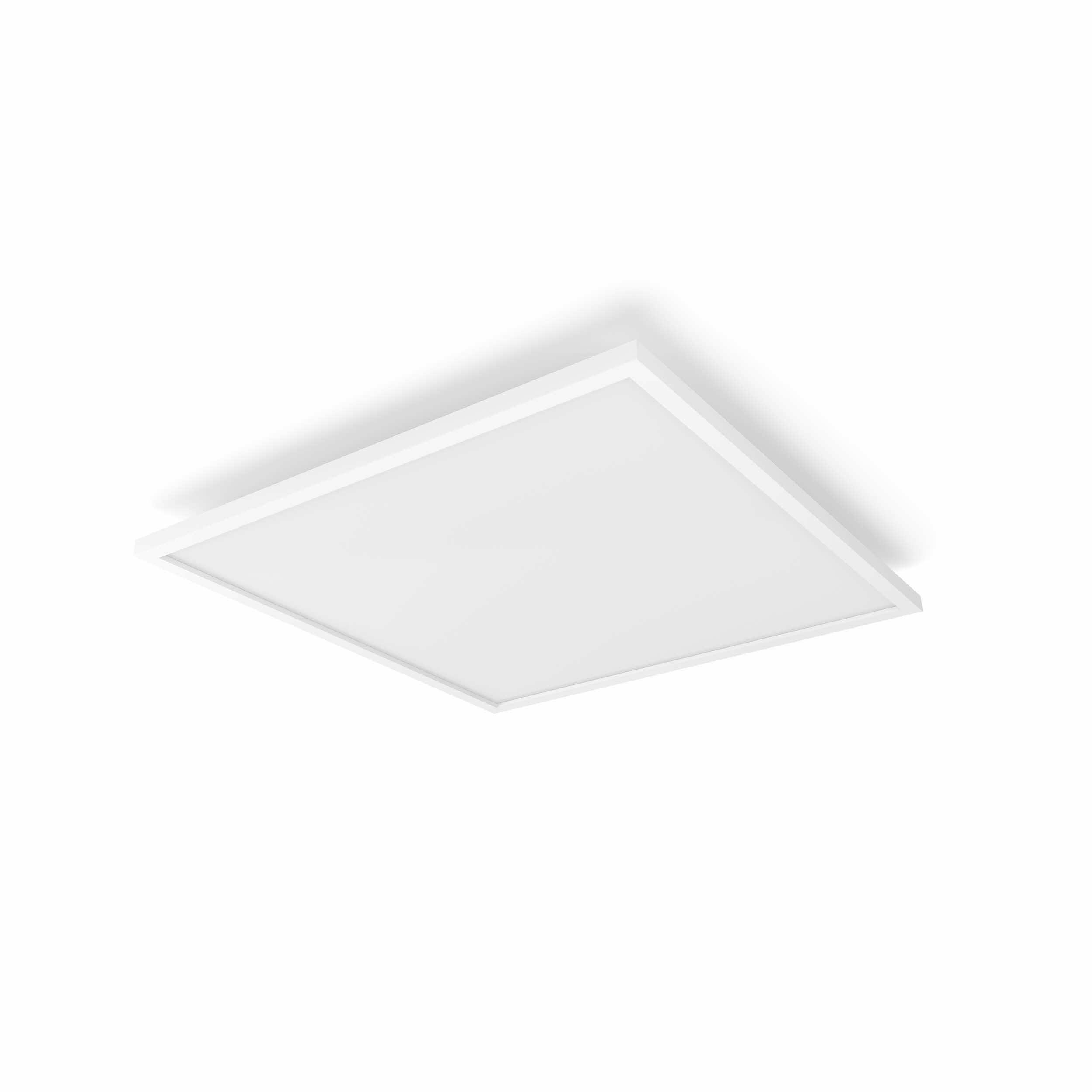 Weißes quadratisches LED-Panel-Licht auf weißem Hintergrund.