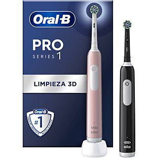 Cepillo eléctrico - Oral-B Pro Series 1, Pack Doble, Tecnología 3D, Sensor de presión, Negro y rosa