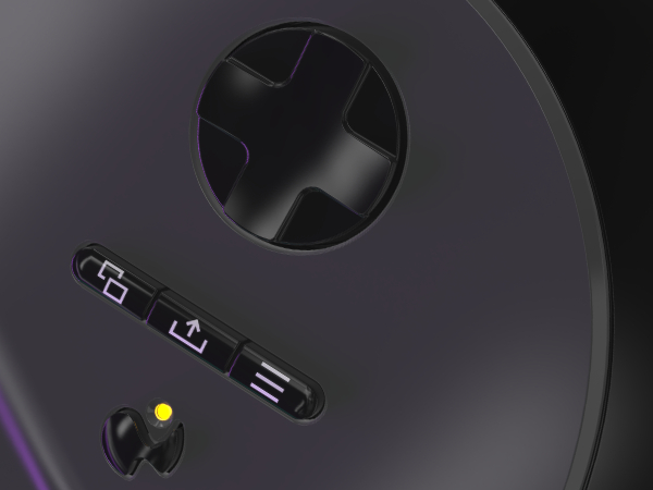 Nahaufnahme eines Gamecontrollers, der Knöpfe zeigt: Steuerkreuz, Menü-, Freigabe- und Optionsknöpfe.
