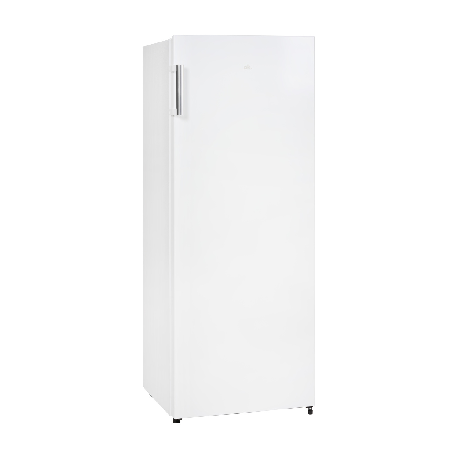 White refrigerator with a handle, isolated on white background.