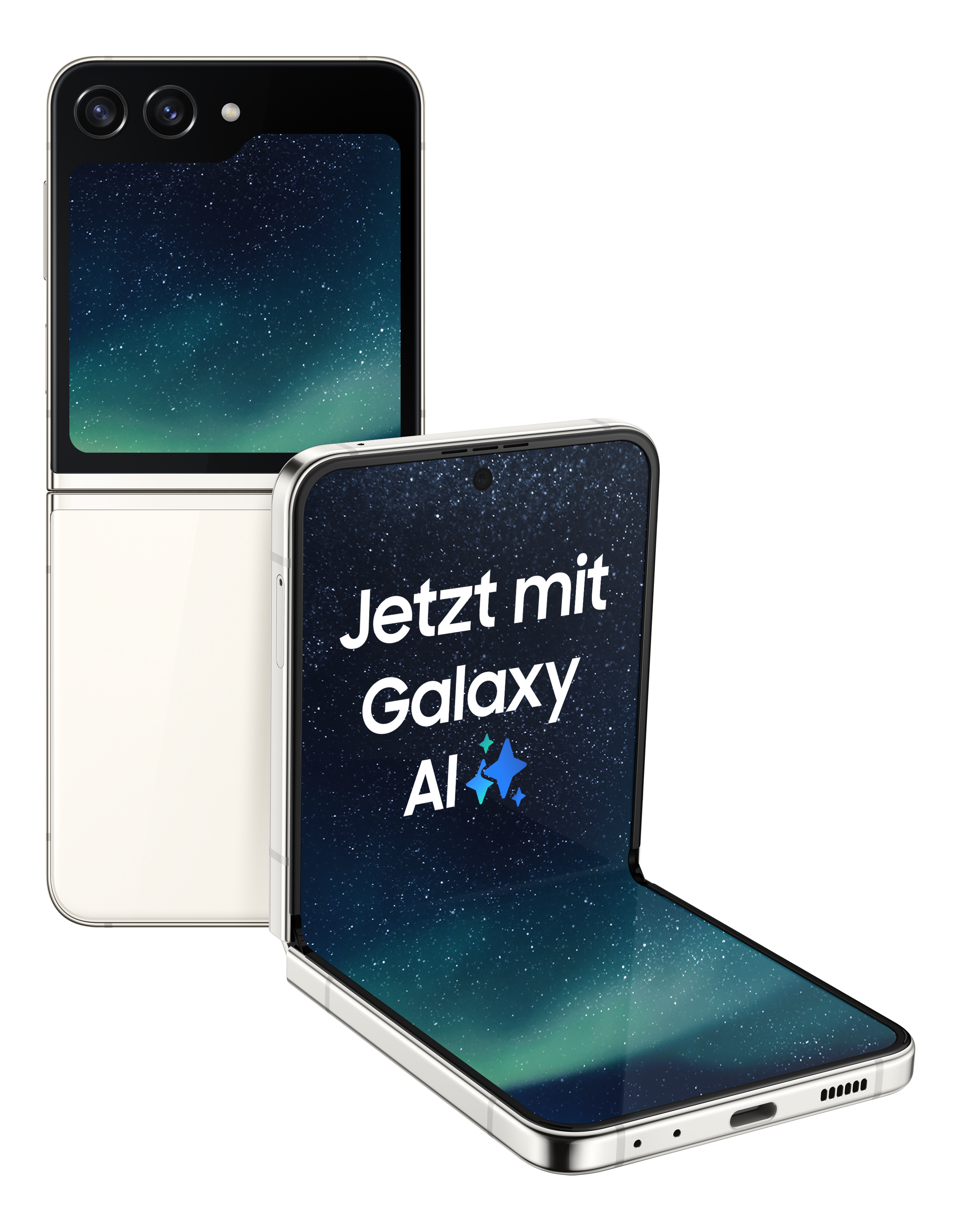 Weißes Samsung Galaxy Z Flip mit Galaxy KI.