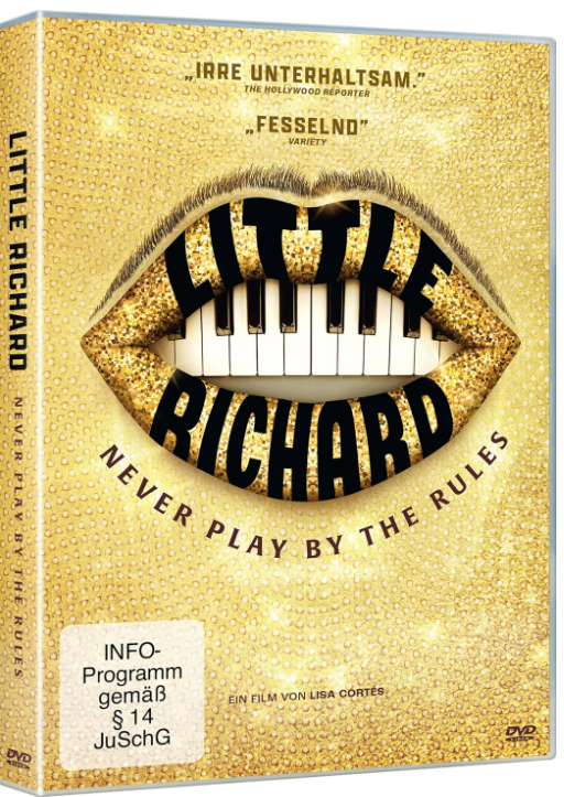 Eine DVD-Hülle mit einem goldenen Mund mit Klaviertasten und dem Titel LITTLE RICHARD.