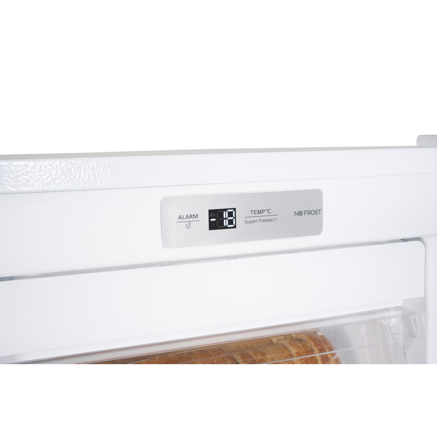 Freezer display showing temperature and the text 'Super Freeze'.