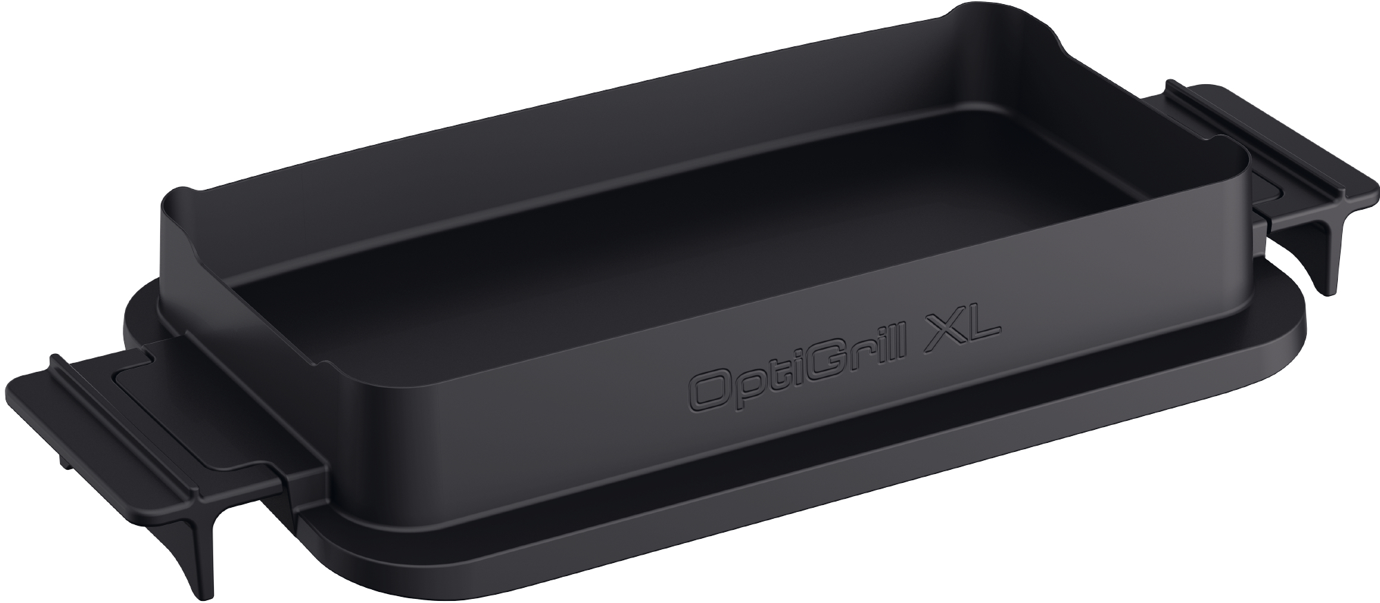 Schwarzer OptiGrill XL. Der Grill ist rechteckig und hat Griffe auf beiden Seiten.