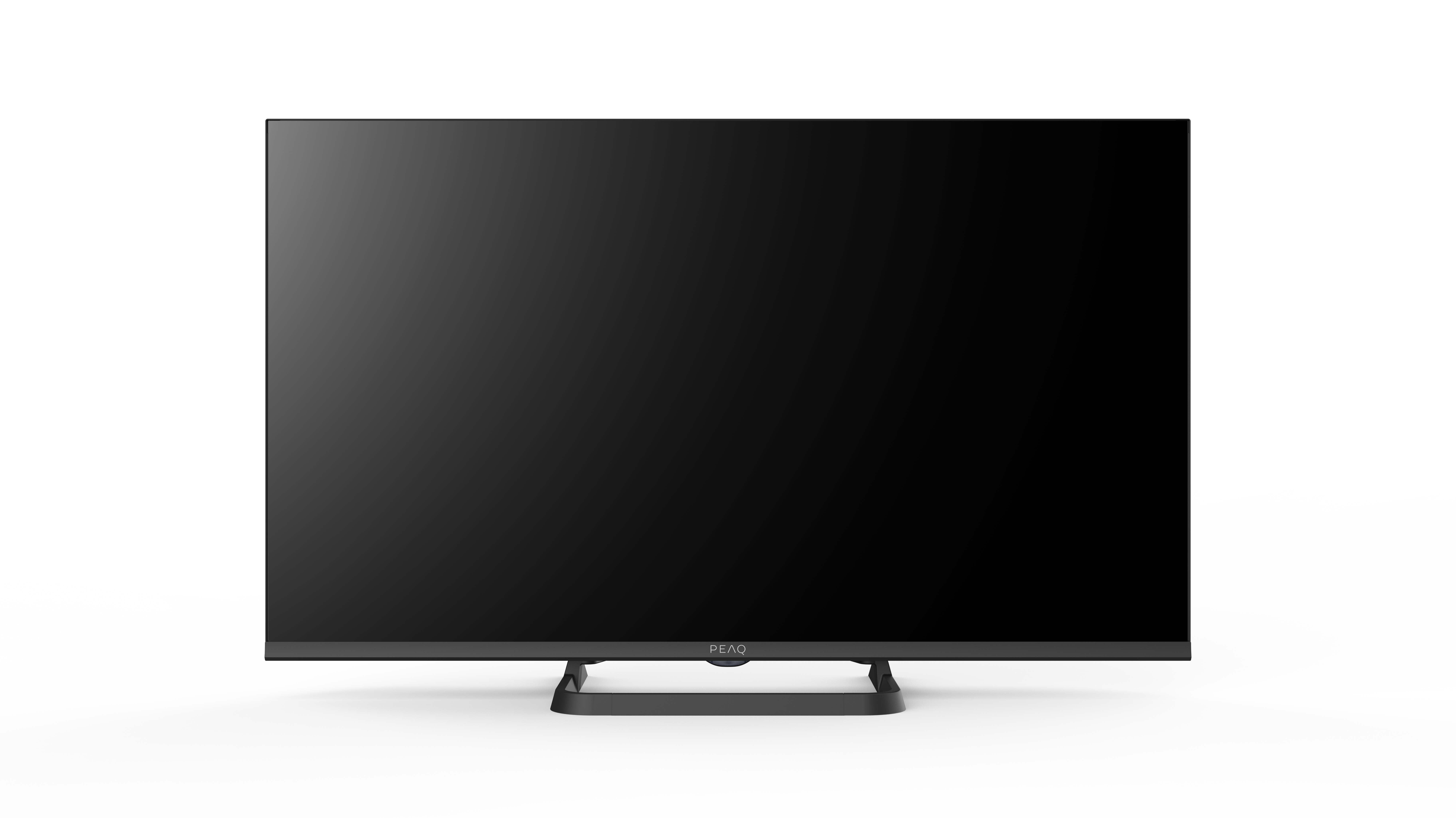 Schwarzer Bildschirmfernseher auf einem Ständer. Der Fernseher ist isoliert.