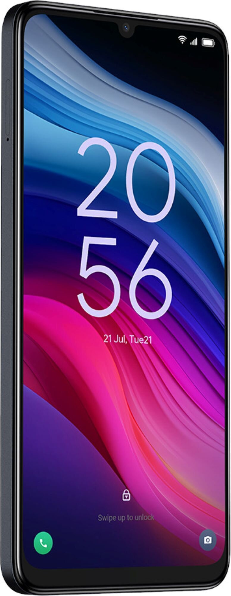 Smartfon pokazujący kolorowe tło, godzinę i datę.