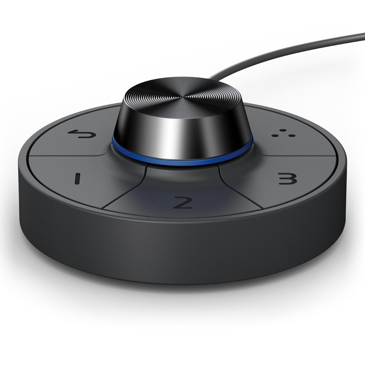 Runder schwarzer Controller mit nummerierten und gepfeilten Tasten.