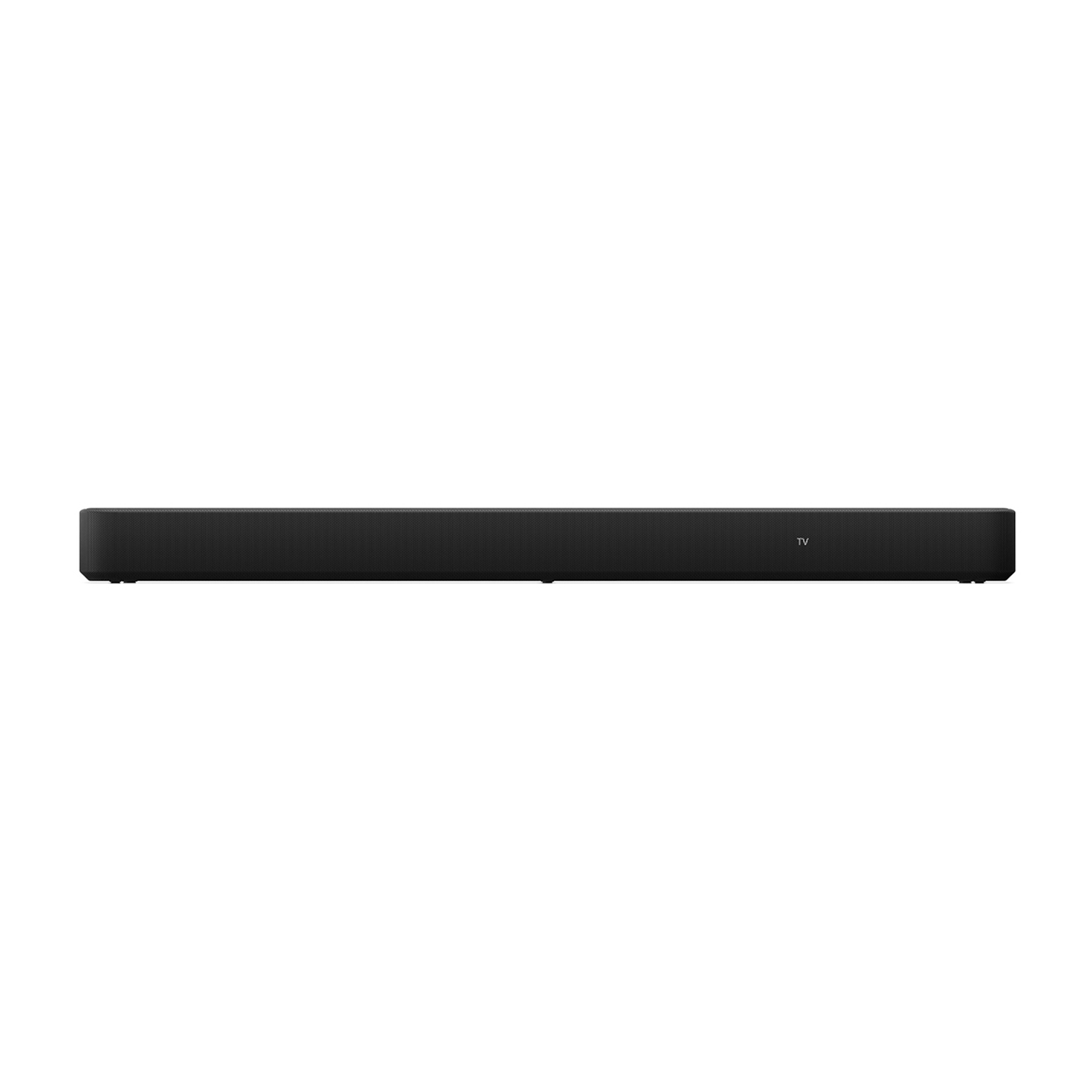 Una soundbar nera su sfondo bianco.