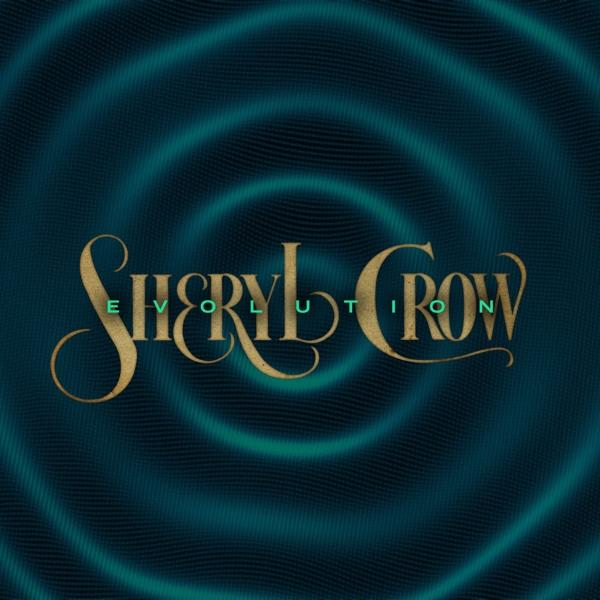 Sheryl Crow 'Evolution' című albumának logója, türkizkék textúrázott háttéren.