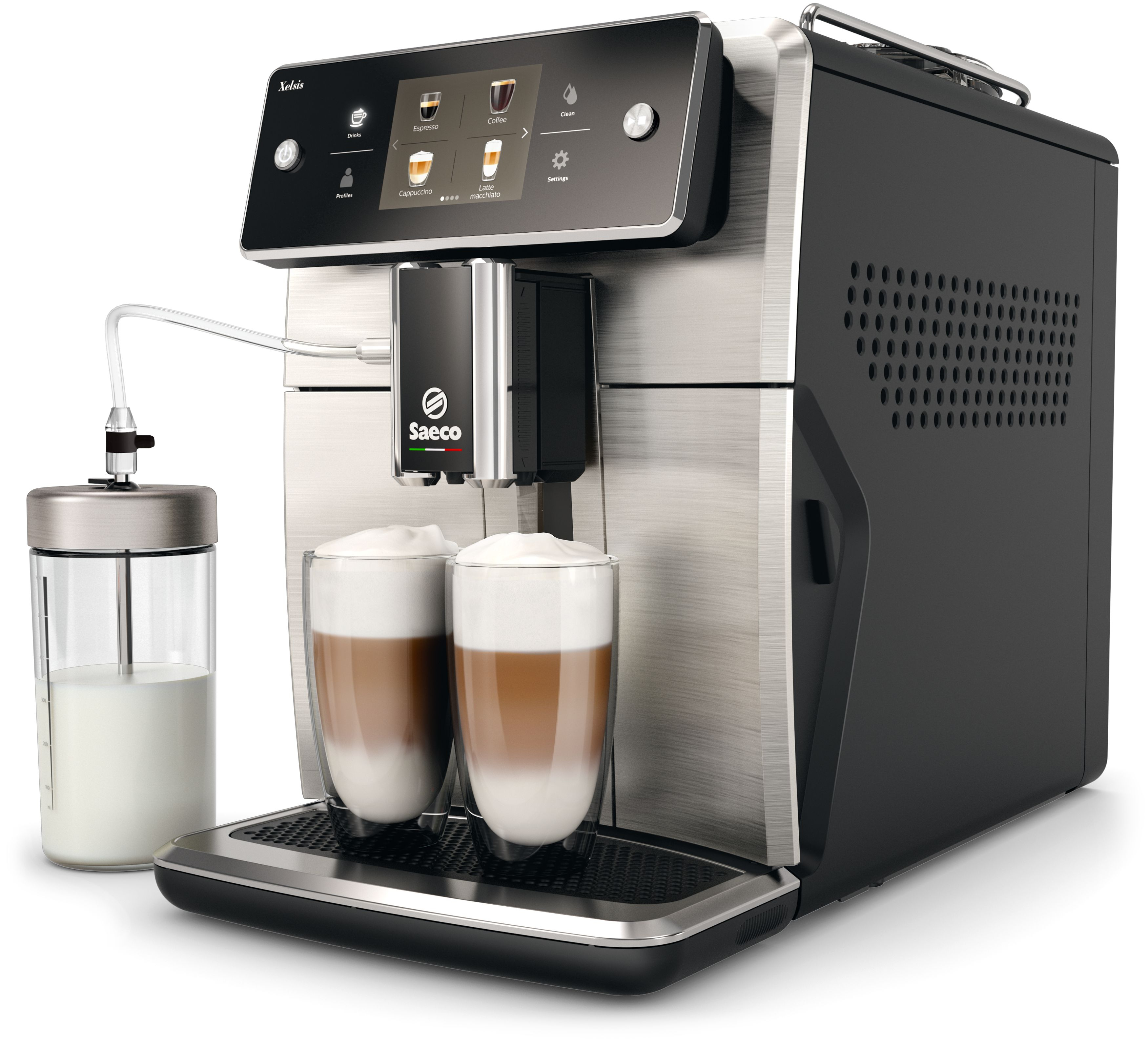 SAECO Xelsis Kaffeevollautomat SM7683/10, schwarz-silber Kaffeevollautomat (Schwarz, Edelstahl, Keramikmahlwerk, 15 bar, externer Milchbehälter)