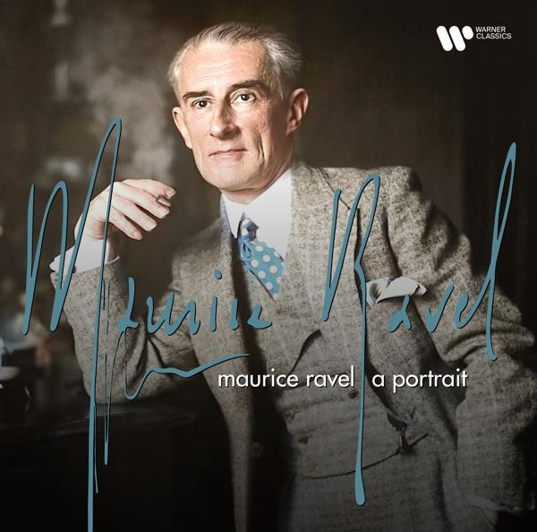 Maurice Ravel portréja öltönyben. A 'Maurice Ravel a portrait' felirat a portré alatt látható.