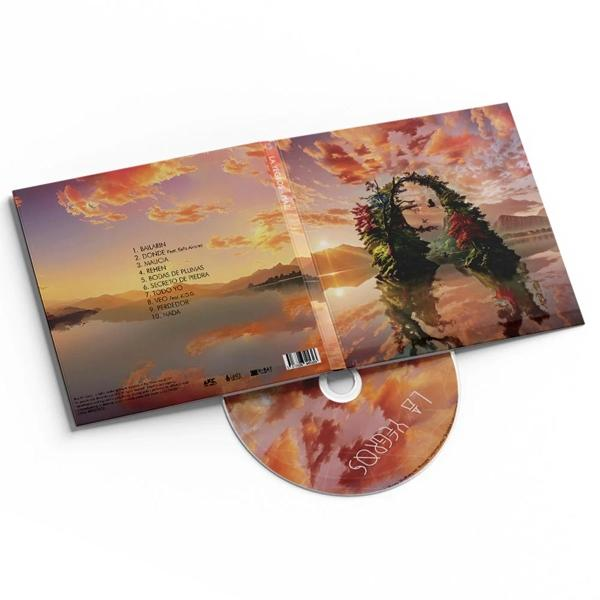 Albumcover mit CD. Artwork zeigt Landschaft mit Figur, Titel und Titelliste.