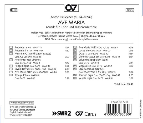 CD-Cover mit Text über Anton Bruckner, Musik für Chor und Bläserensemble.