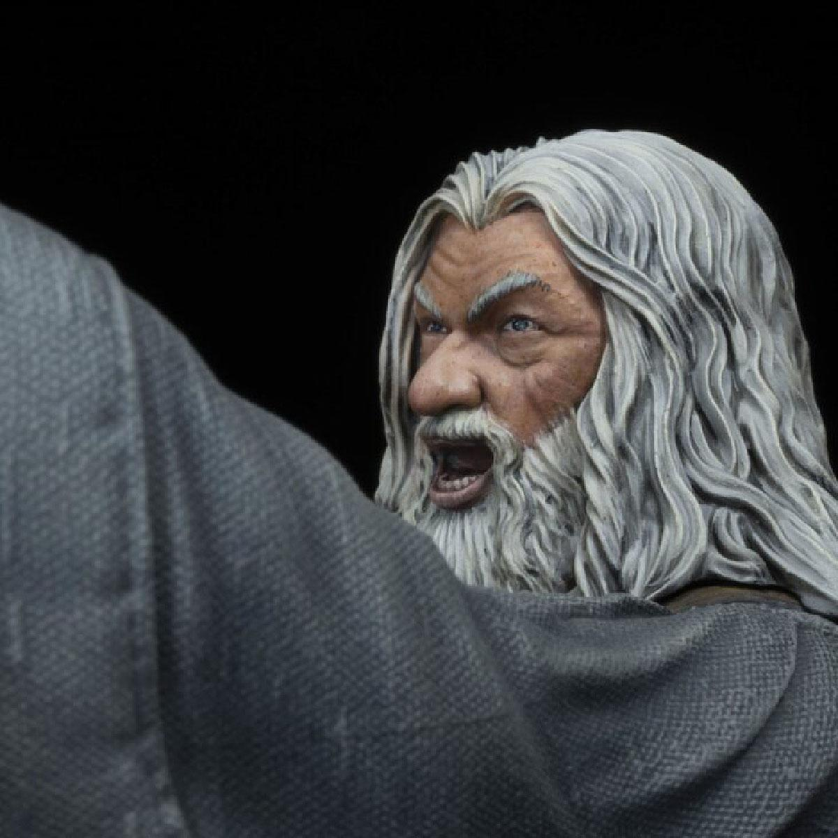 Nahaufnahme von Gandalf aus Herr der Ringe, der zur Seite schaut, mit Bart.