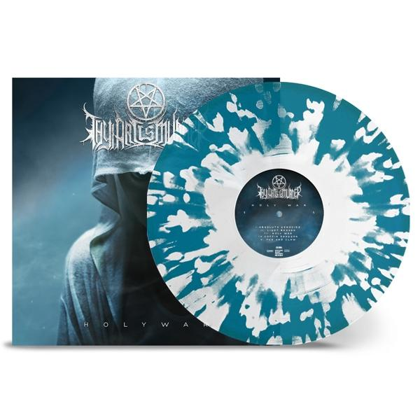 Blaue und weiße Vinyl-Schallplatte mit Cover-Art.