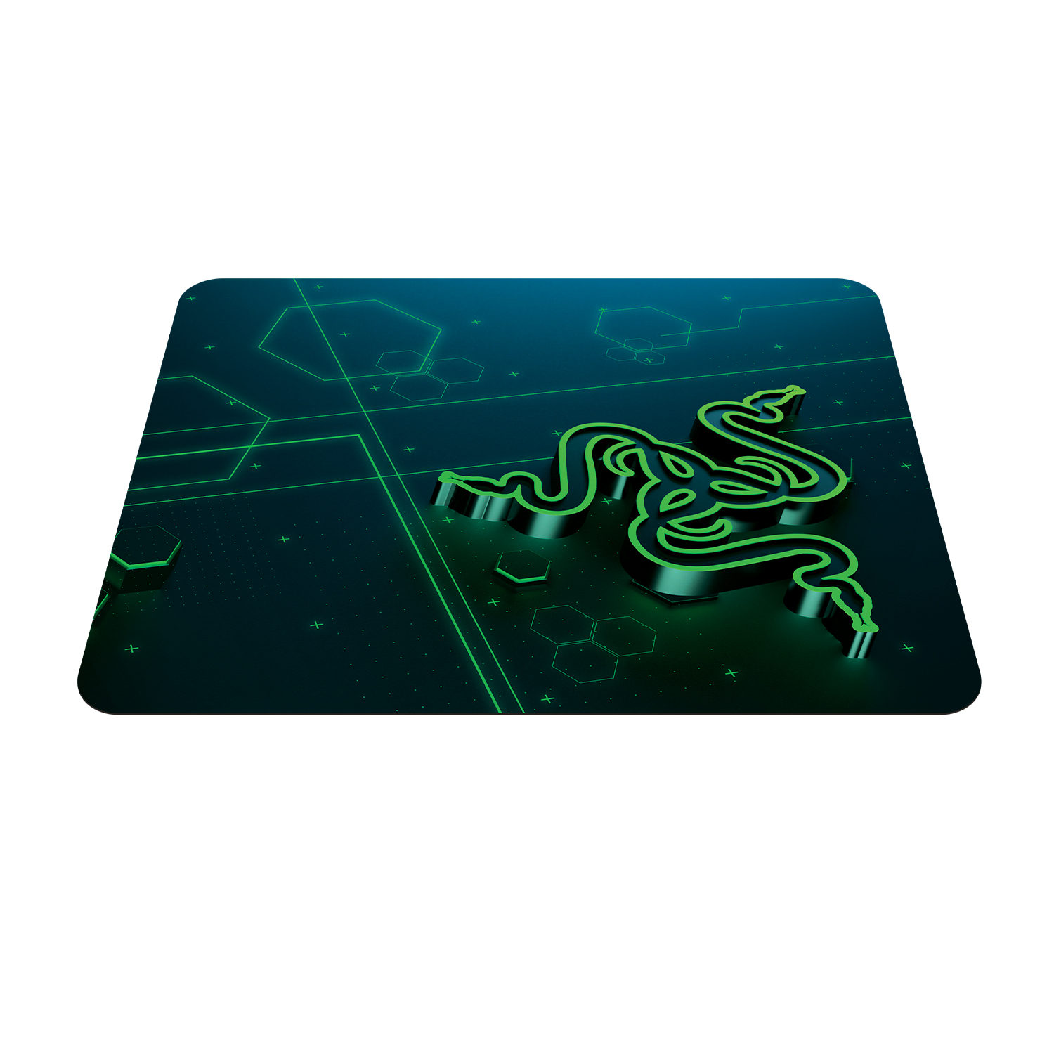 Tappetino per mouse Razer con logo Razer verde su una superficie nera e verde.
