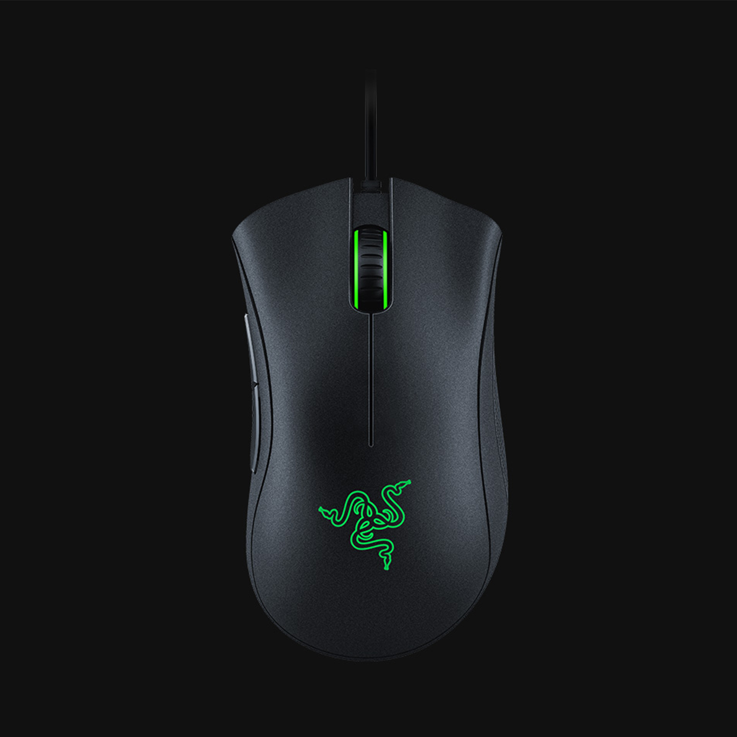 Mouse Razer nero con logo verde su sfondo nero.