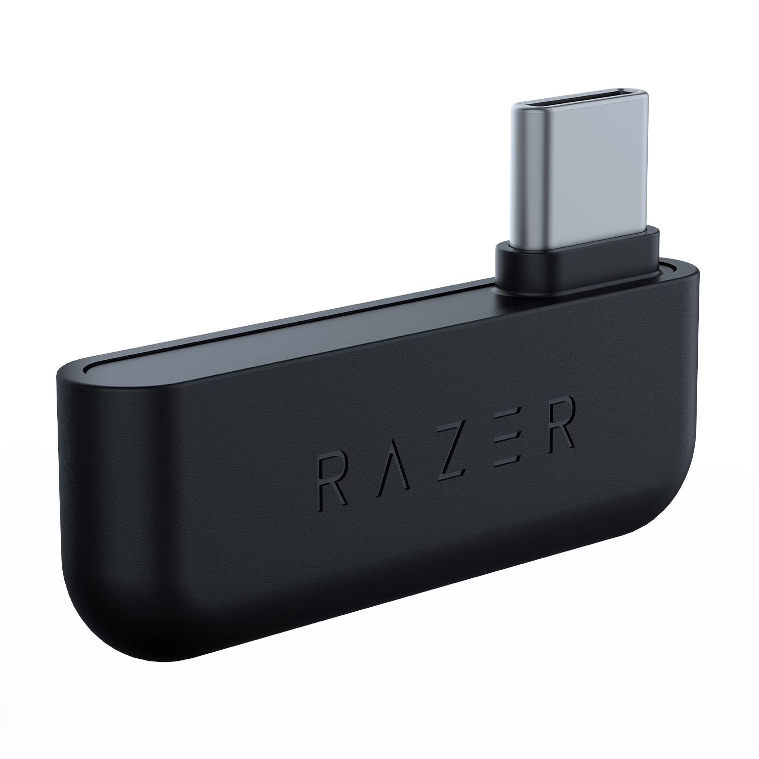 Un adattatore USB-C nero Razer con il logo Razer sul lato.